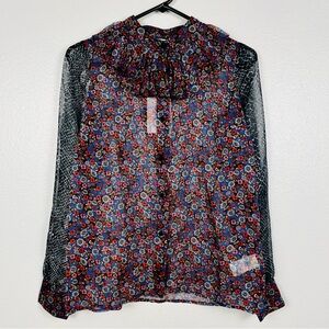 NWT Manoush Floral Python Print Ruffled Long Sleeve Chiffon Blouse Top 36/4